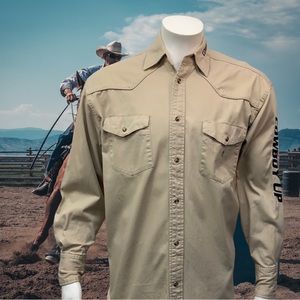 VTG Cowboy Up Embroidered Western Pearl Snap Shirt